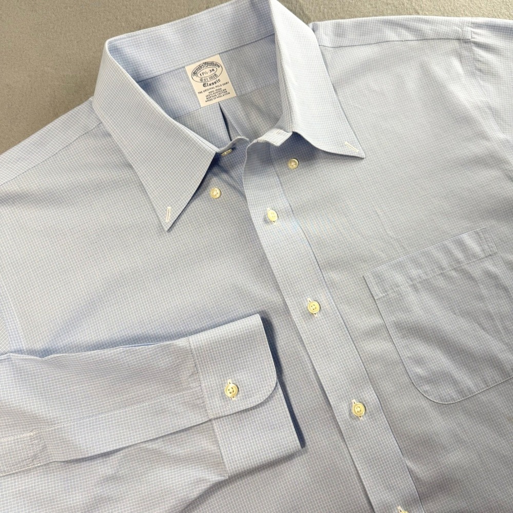 Brooks Brothers Button Down Mens 17.5-34 Blue Non-Iron Classic Supima Cotton